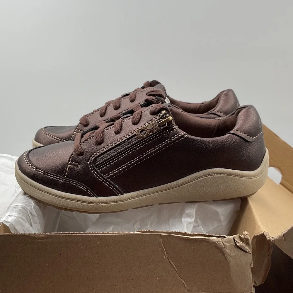 Clarks Bryianne Bayla Bronze Metallic Zip Fashion Sneakers Womens 5.5 M 26184077